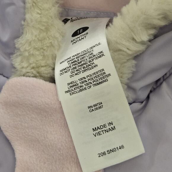 GIRLS COLUMBIA PINK FLEECE MONKEY HOODED SNOWSUIT BUNTING BABY TODDLER 18MOS - Picture 5 of 7